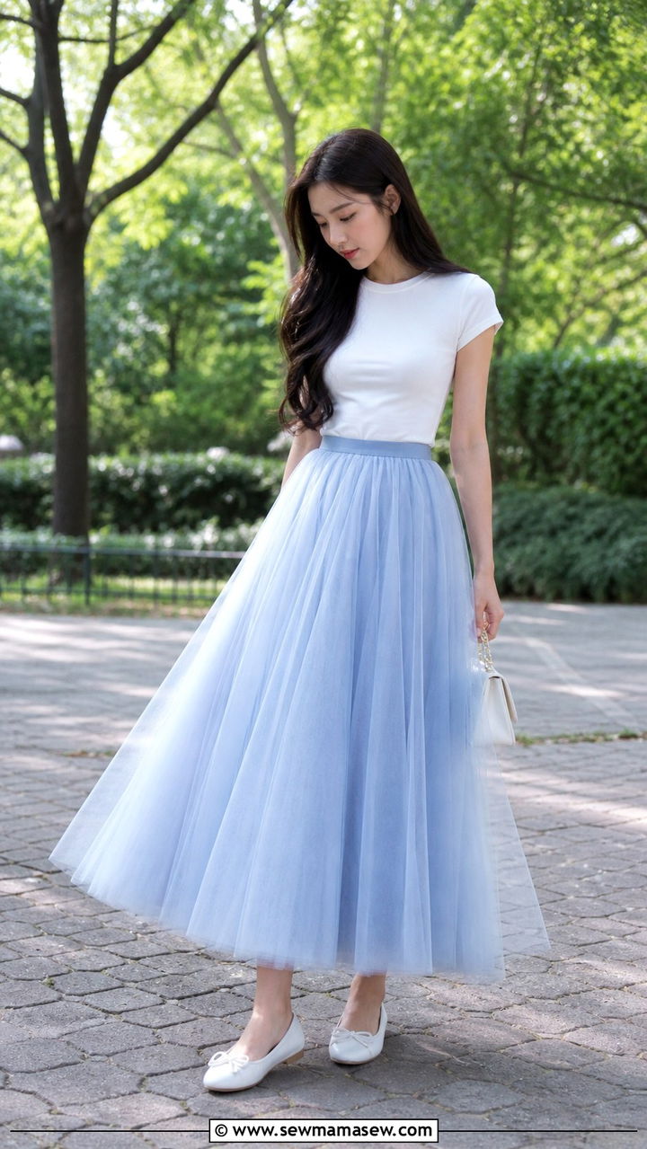 Blueberry Milk Tulle Maxi Skirt and T Shirt - 40 Blueberry milk outfit ideas