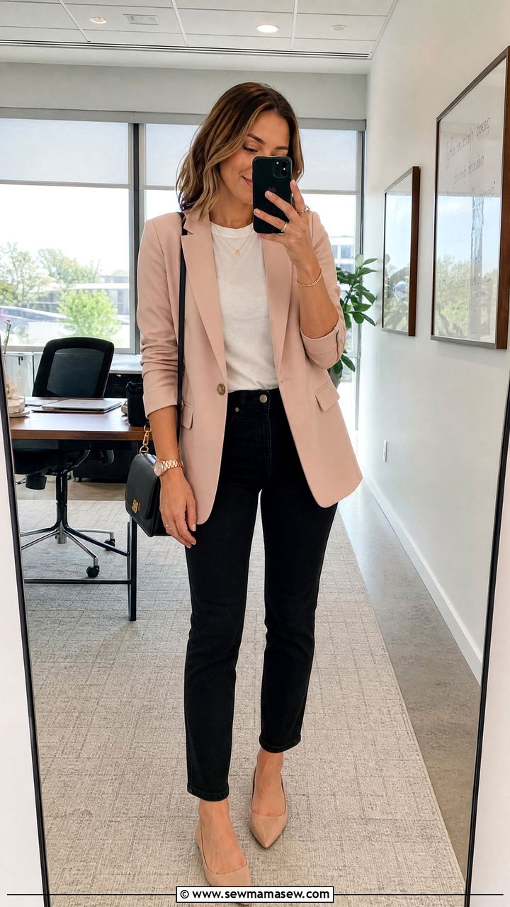 Blush Blazer with Black Jeans Outfit - 25 Business casual outfits with blazer