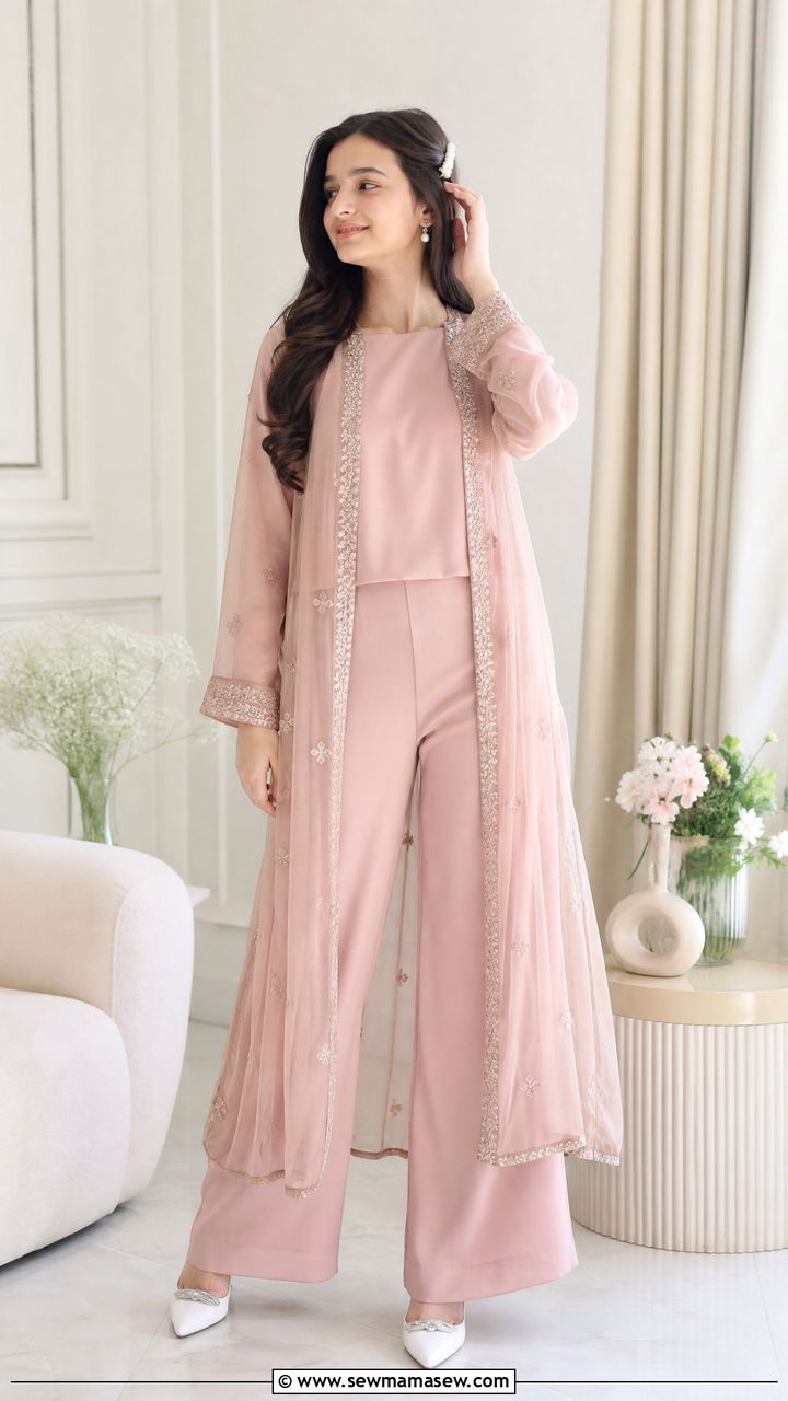 Blush Co ord Set with Sheer Overlay - 30 Eid outfit ideas for teens