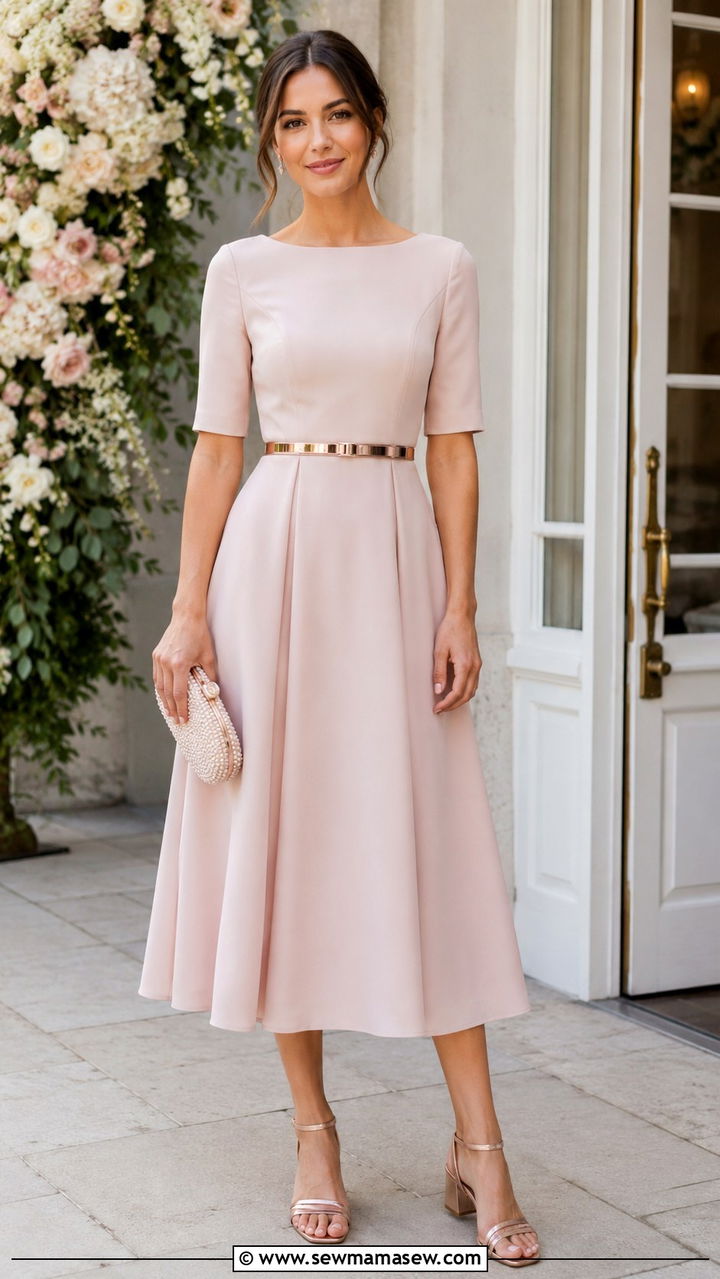 Blush Pink A Line Dress with Sleeves for Jewish Wedding - 20 Wedding guest outfit ideas Jewish wedding