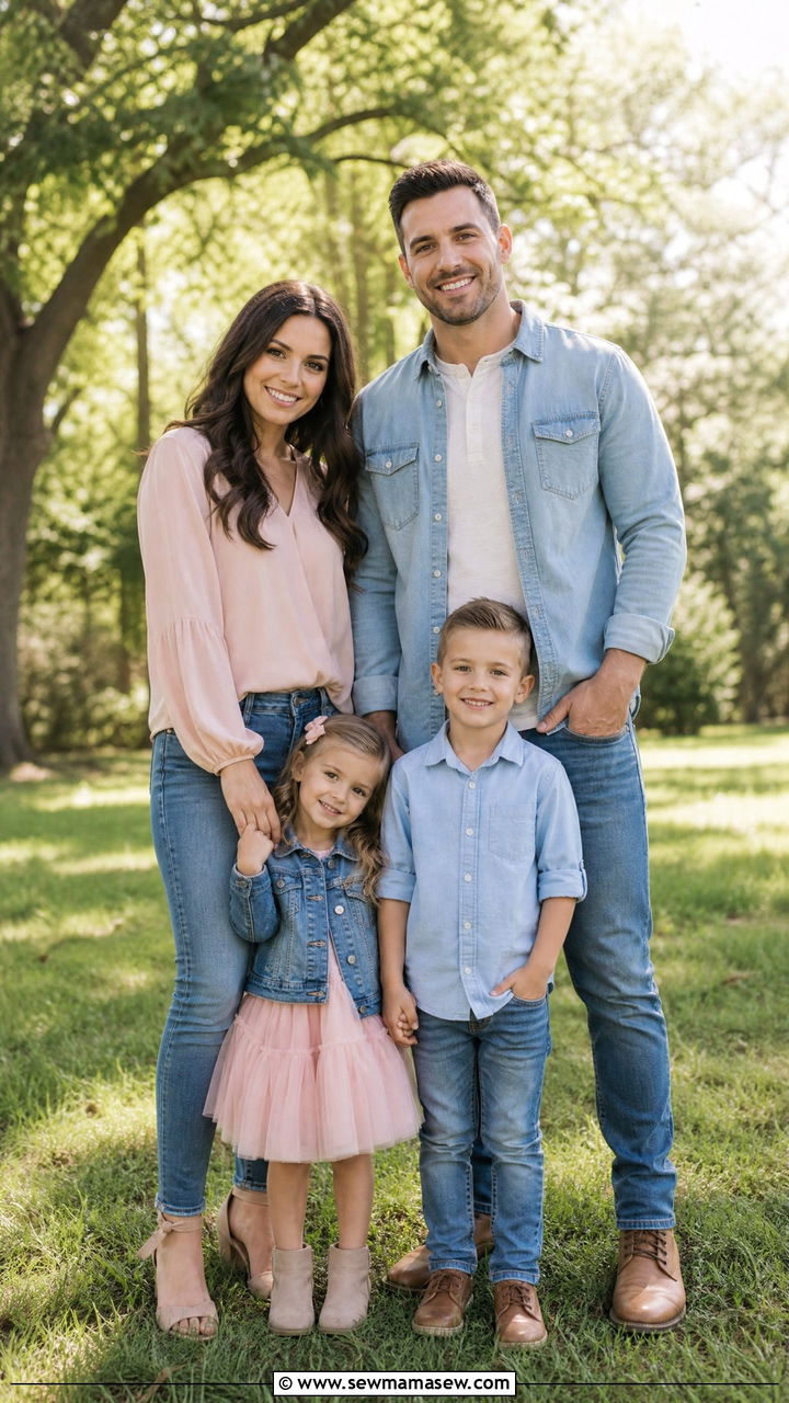 Blush Pink And Denim Family Photo Outfits - 30 casual family photo outfits
