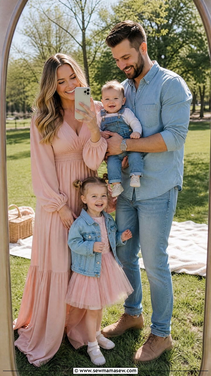 Blush Pink And Light Denim Family Outfit - 30 Matching spring family outfits