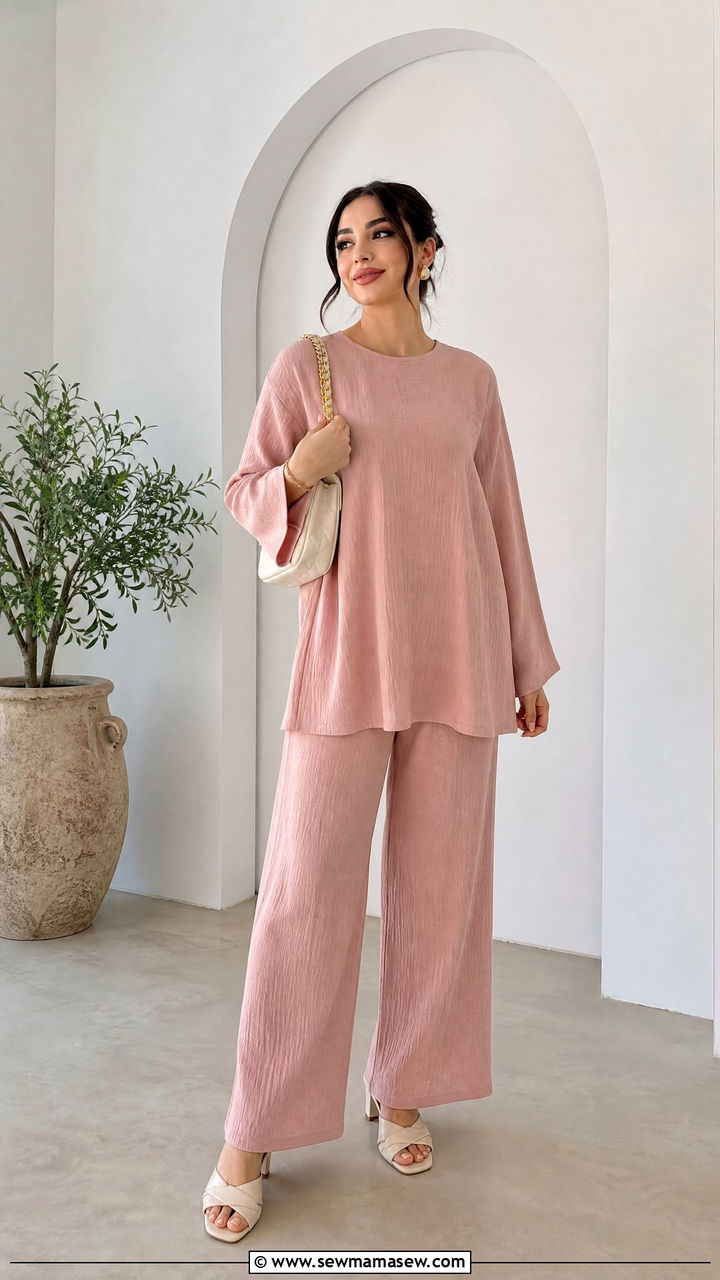 Blush Pink Co Ord Set With Mule Slides - 25 March Ramadan outfit ideas