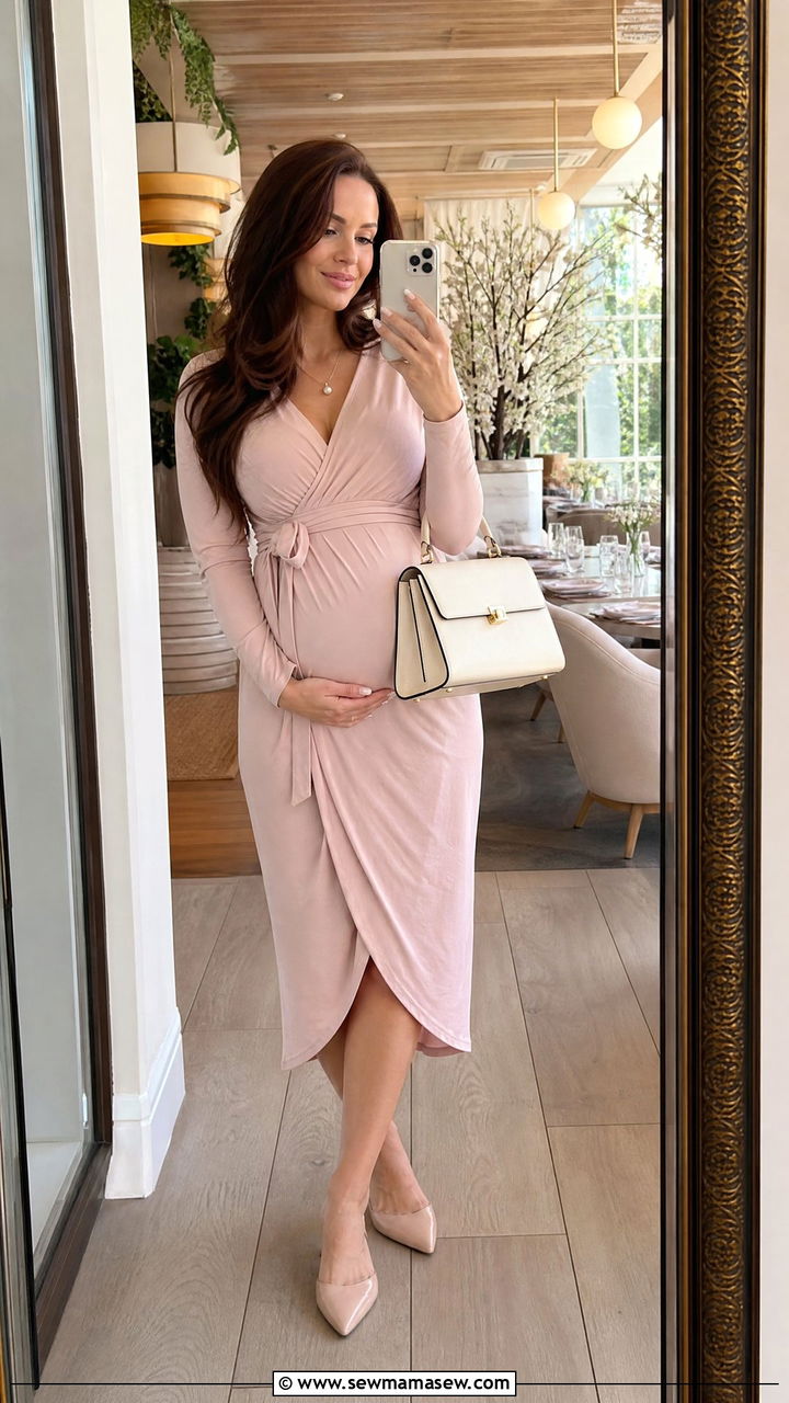 Blush Pink Maternity Wrap Dress Baby Shower - 30 Maternity outfit ideas for baby shower