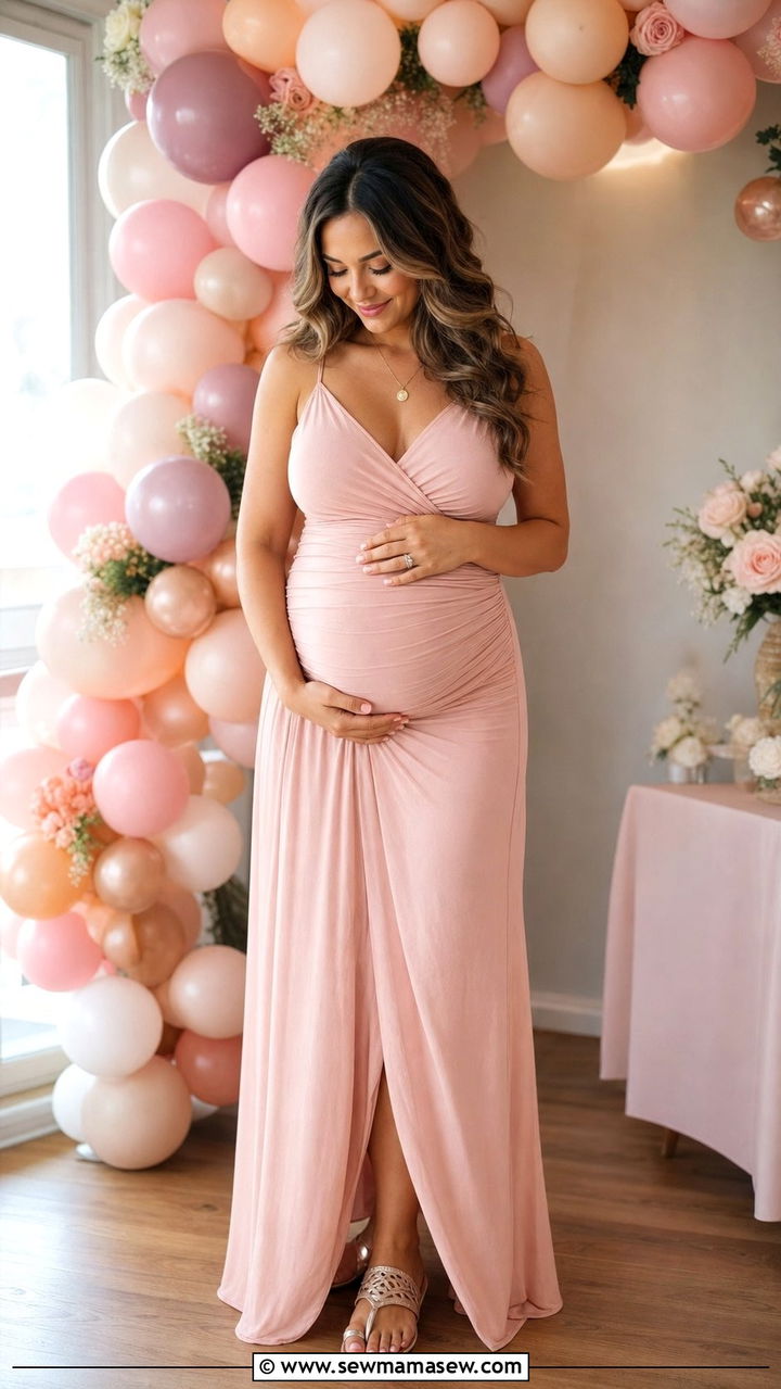 Blush Pink Maxi Dress Baby Shower Outfit for Mom - 35 Baby shower outfit ideas