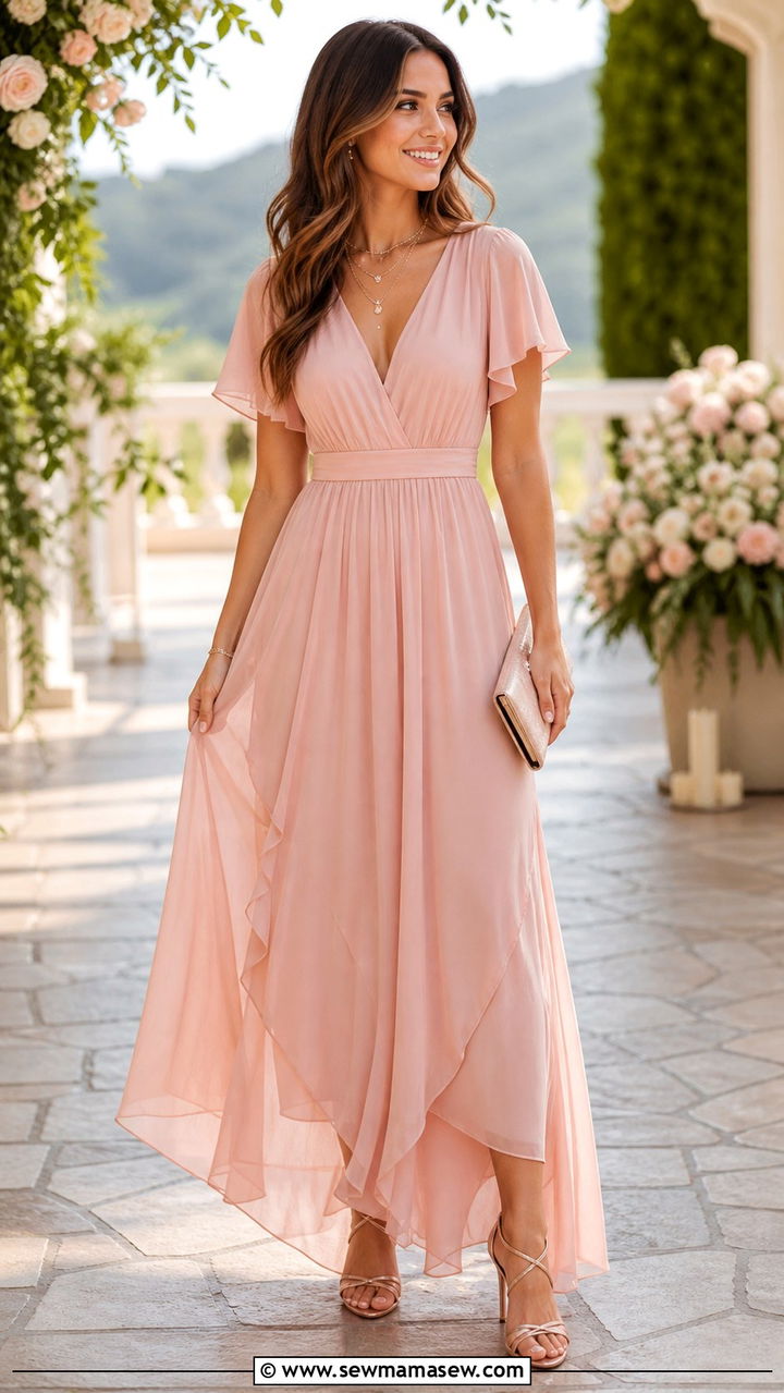 Blush Pink Maxi Dress Wedding Guest - 40 classy wedding guest outfit ideas