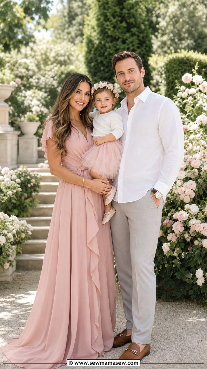 Blush Pink Mom Dress With Toddler Tulle Skirt Look - 25 Family photo outfit ideas with toddler