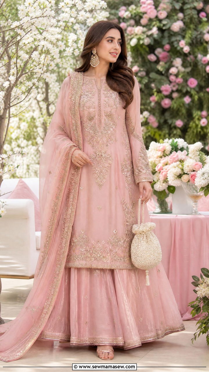 Blush Pink Organza Lehenga Set - 40 Eid outfit ideas for women