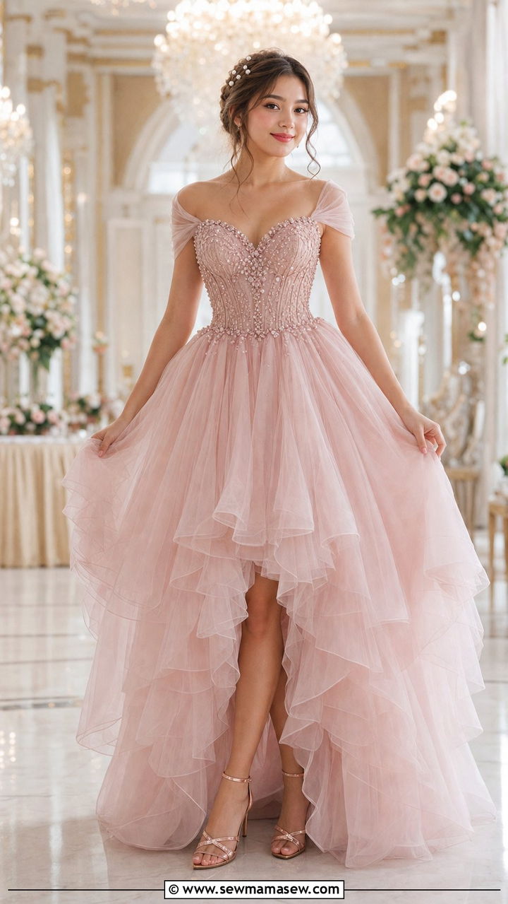 Blush Pink Tulle Gown with Rose Gold Accessories - 25 Debutante ball outfit ideas