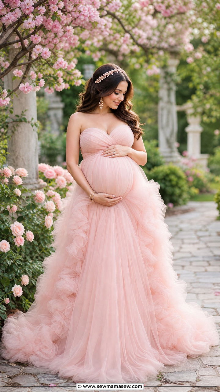 Blush Pink Tulle Maternity Photoshoot Gown - 25 Maternity outfit ideas for photoshoot