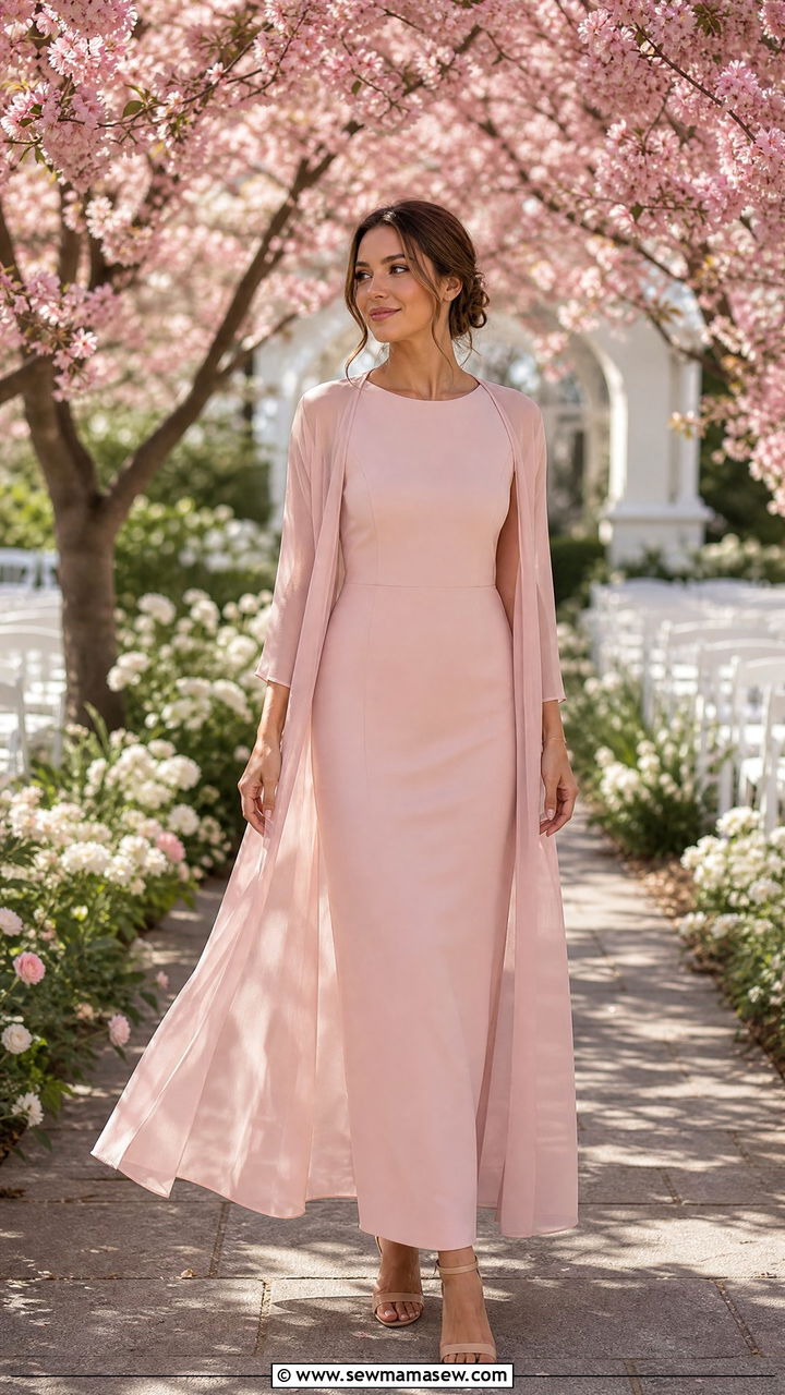 Blush Pink Two Piece Maxi Dress With Sheer Overlay - 35 Matching set outfit ideas for wedding guest