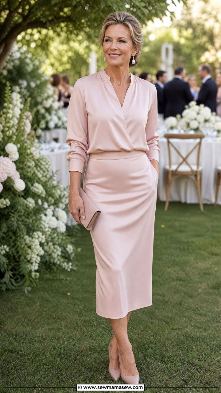 Blush Pink Two Piece Set With Nude Heels - 30 Matching set outfit ideas for women over 40