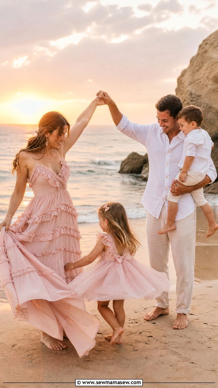 Blush Pink and Cream Family Beach Outfit - 30 Family beach photo outfit ideas