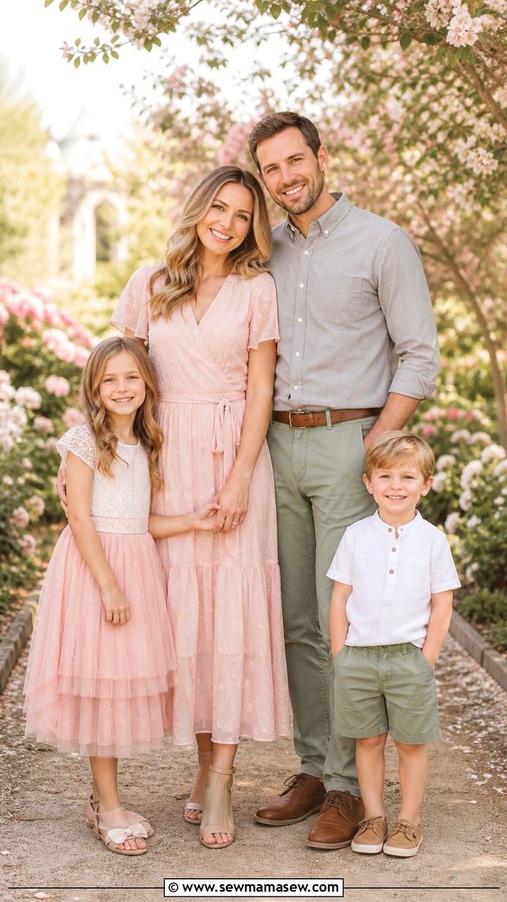 Blush Pink and Sage Green - 40 Spring family photo outfits
