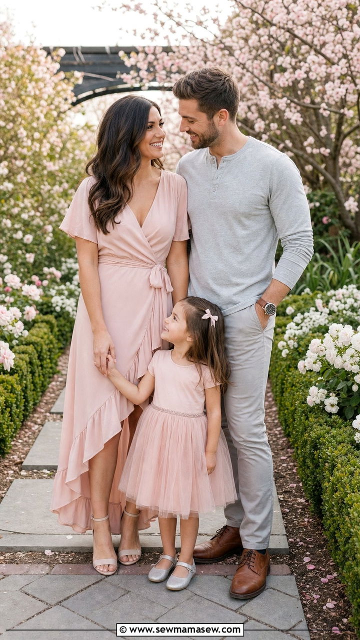 Blush Pink and Soft Grey Family Photo Outfit - 25 family photo outfits aesthetic