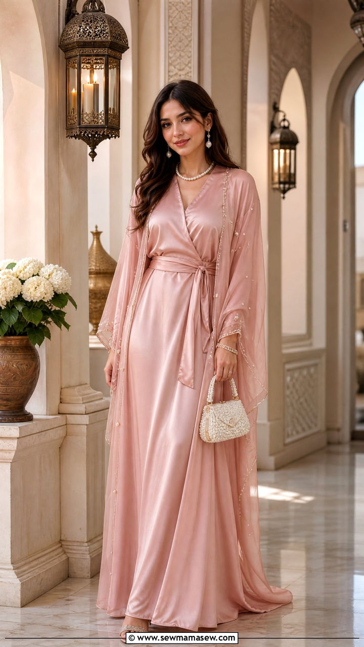 Blush Silk Gown With Sheer Overlay - 25 March Ramadan outfit ideas