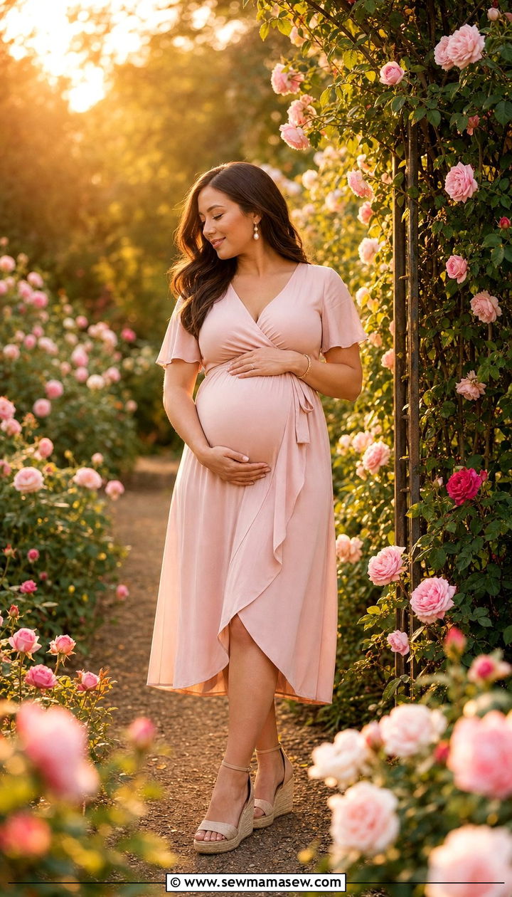 Blush Wrap Dress Maternity Photoshoot Look - 25 Summer maternity photo outfits
