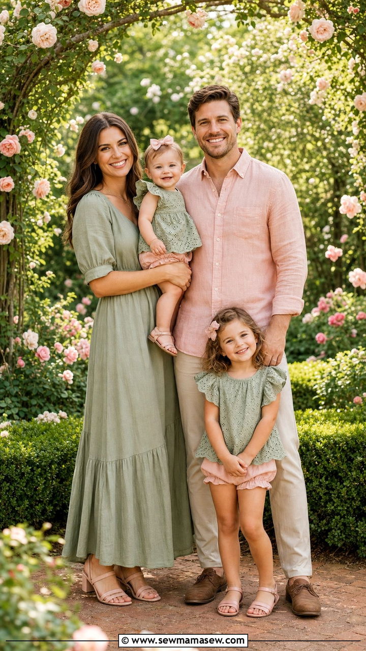 Blush and Sage Garden Family Outfit - 25 cute family photo outfits