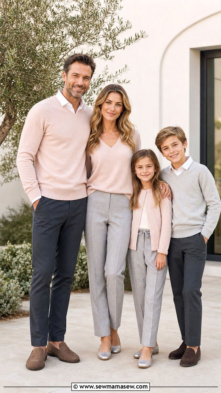 Blush and Soft Gray Family Photo Outfit - 25 family photo outfits inspo