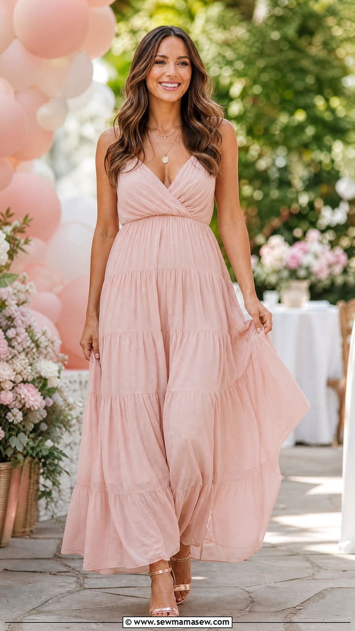 Blush chiffon maxi dress for gender reveal - 25 Gender reveal outfit ideas