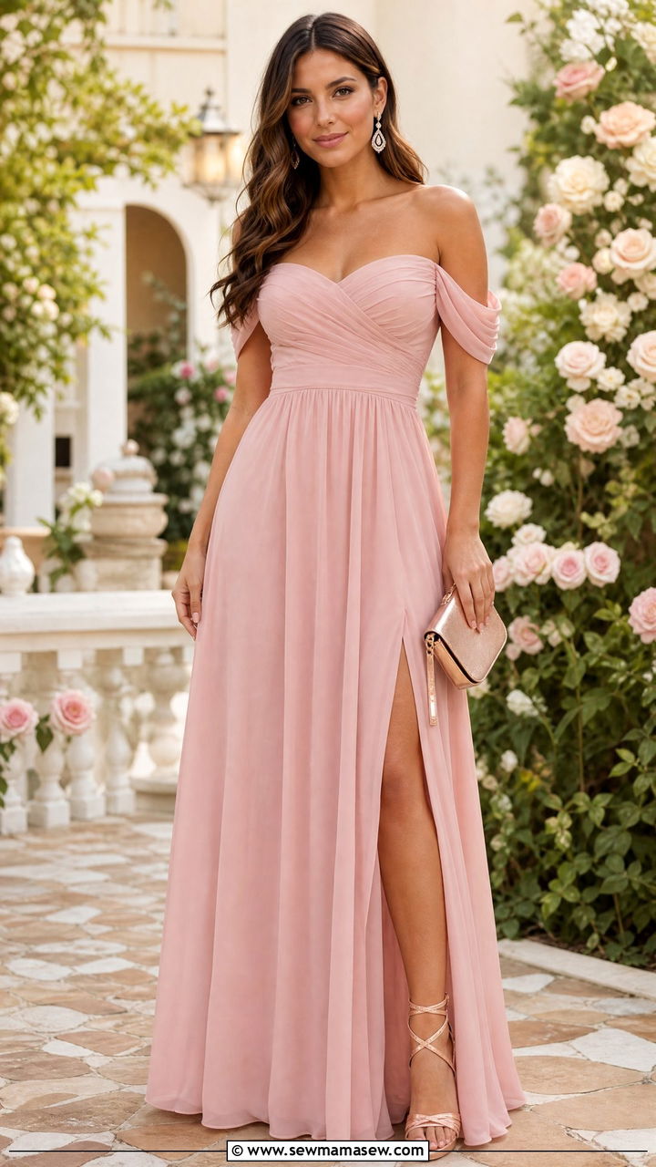 Blush pink maxi dress for wedding guest - 35 Maxi dress for wedding guest outfit ideas