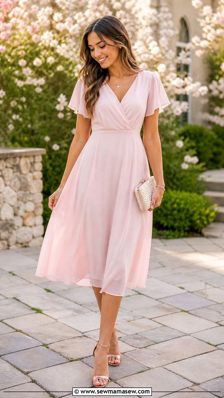 Blush pink midi dress for graduation - 40 graduation outfits