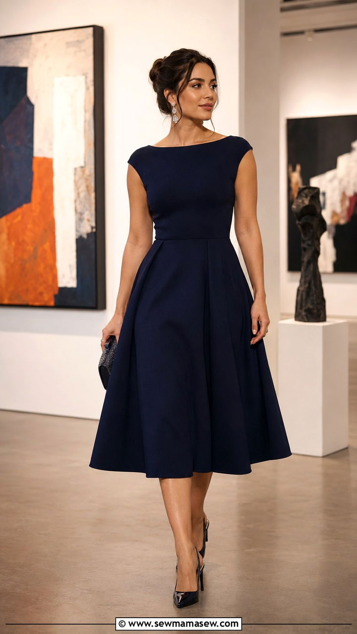 Boat Neck Dress With Crystal Drop Earrings - 30 Party outfits for pear shape