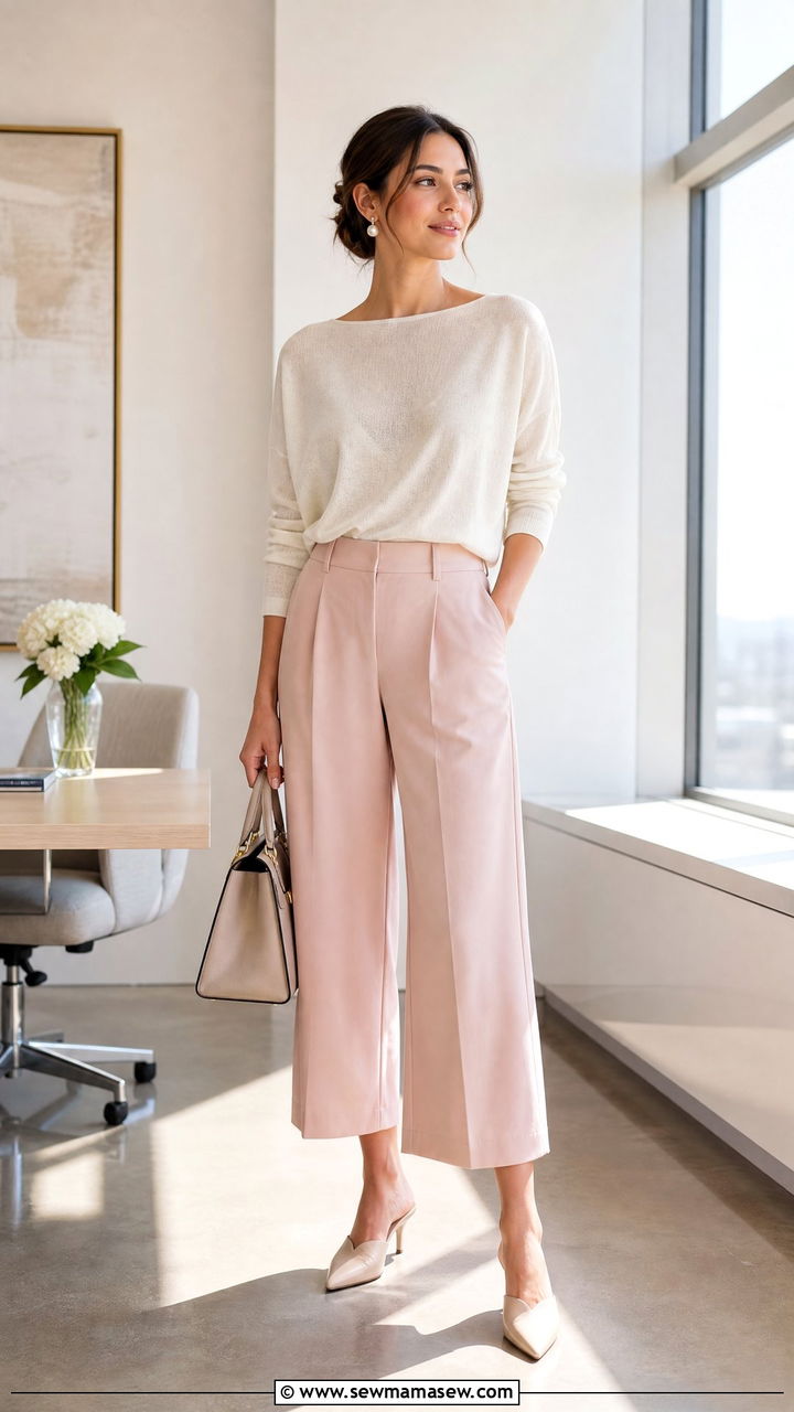 Boat Neck Sweater With Cropped Wide Leg Pants - 30 Summer outfits with light sweaters