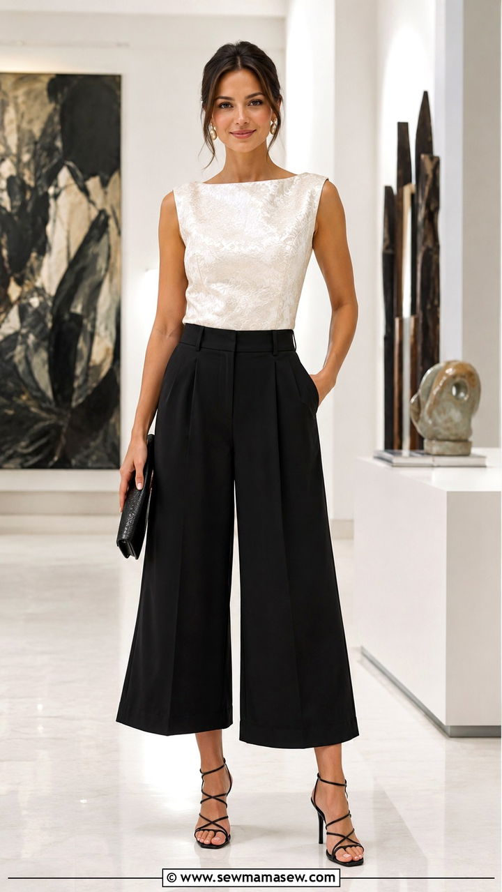 Boat Neck Top And Tailored Culottes - 30 Party outfits for pear shape