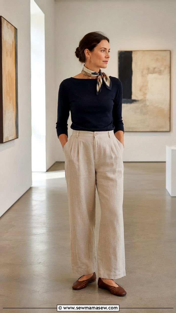 Boat Neck Top and Linen Trousers Outfit - 20 spring outfits for women with big bust