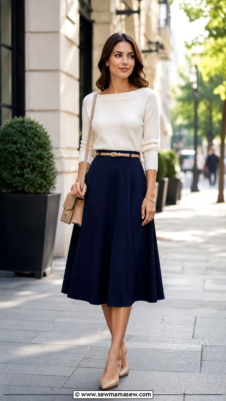 Boat Neck Top with A Line Skirt - 25 Outfit ideas for small bust and wide hips