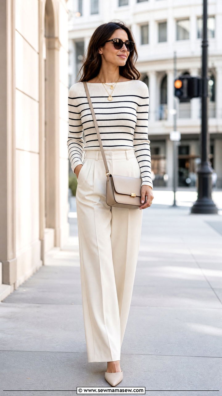 Boat Neck Top with Wide Leg Pants - 25 Outfits for narrow shoulders