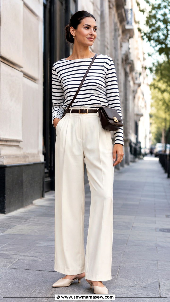 Boat neck top with wide leg trousers - 25 Outfit ideas for narrow shoulders