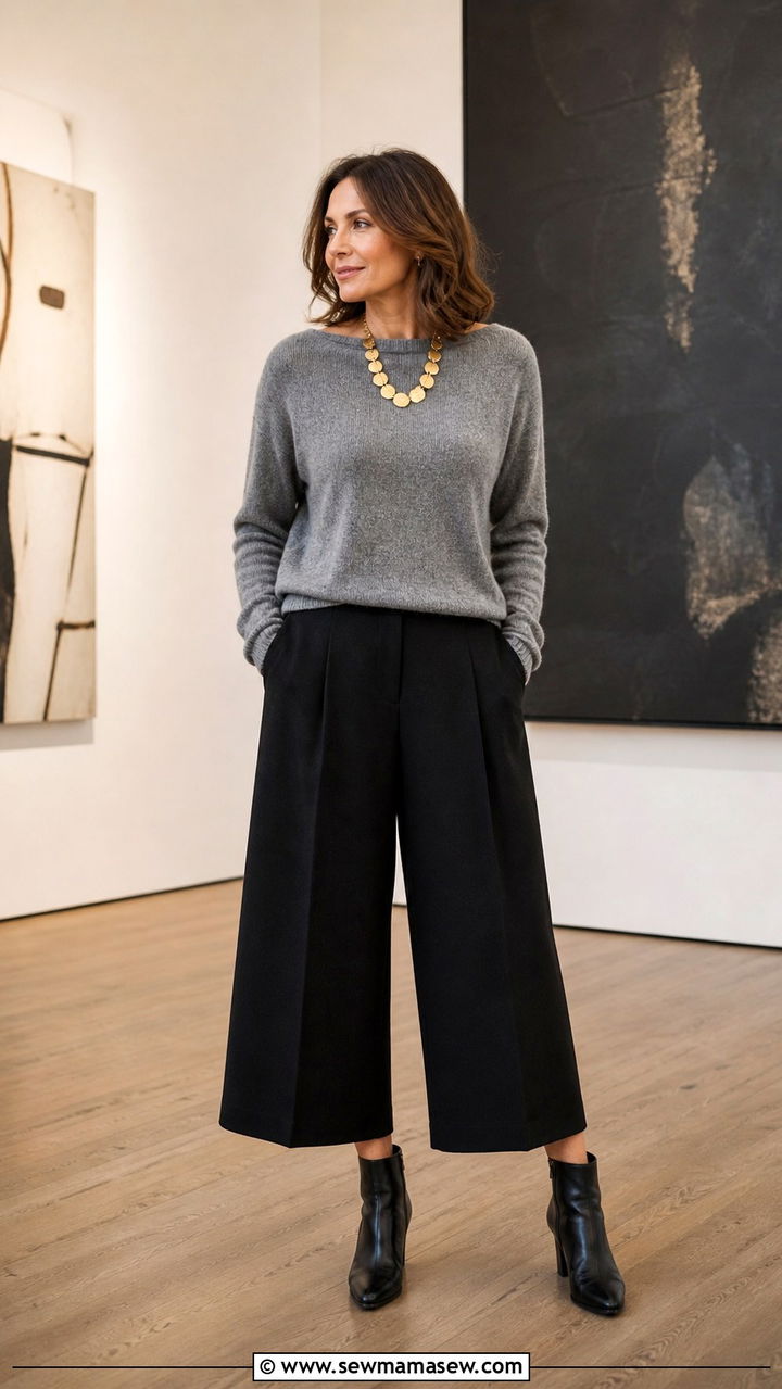 Boatneck Sweater With Wool Culottes - 40 old money outfits for women