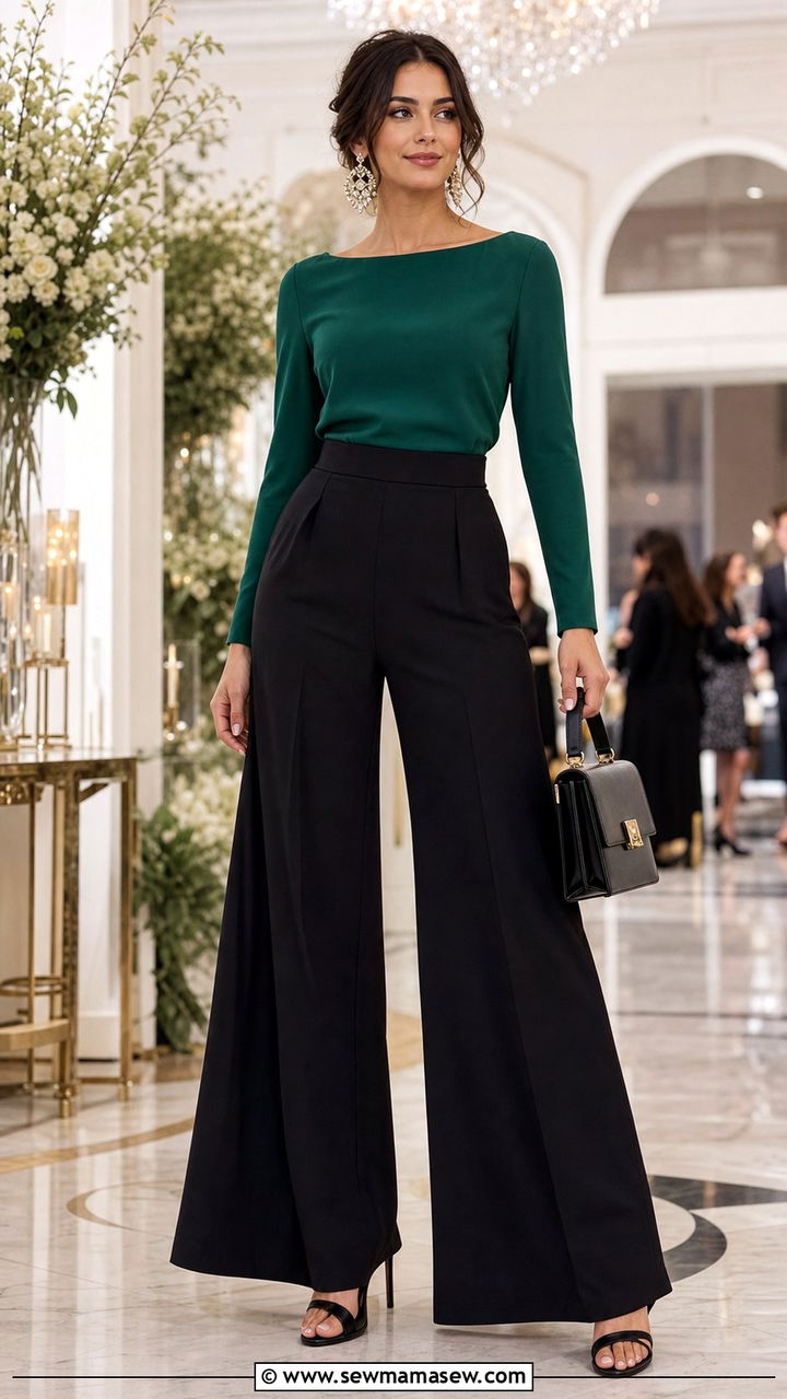 Boatneck top and palazzo pants - 25 spring boatneck top outfit ideas