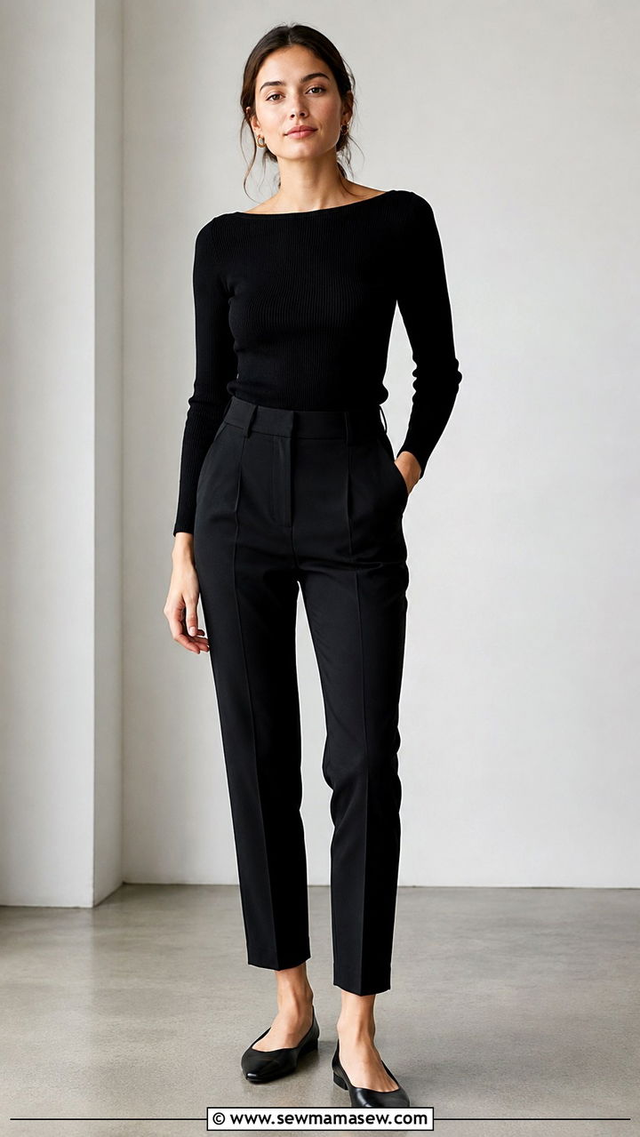 Boatneck top and tailored trousers outfit - 20 casual librarian core outfits
