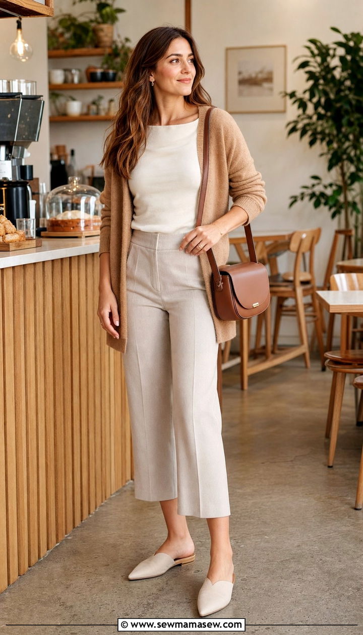 Boatneck top layered under a cardigan - 25 spring boatneck top outfit ideas