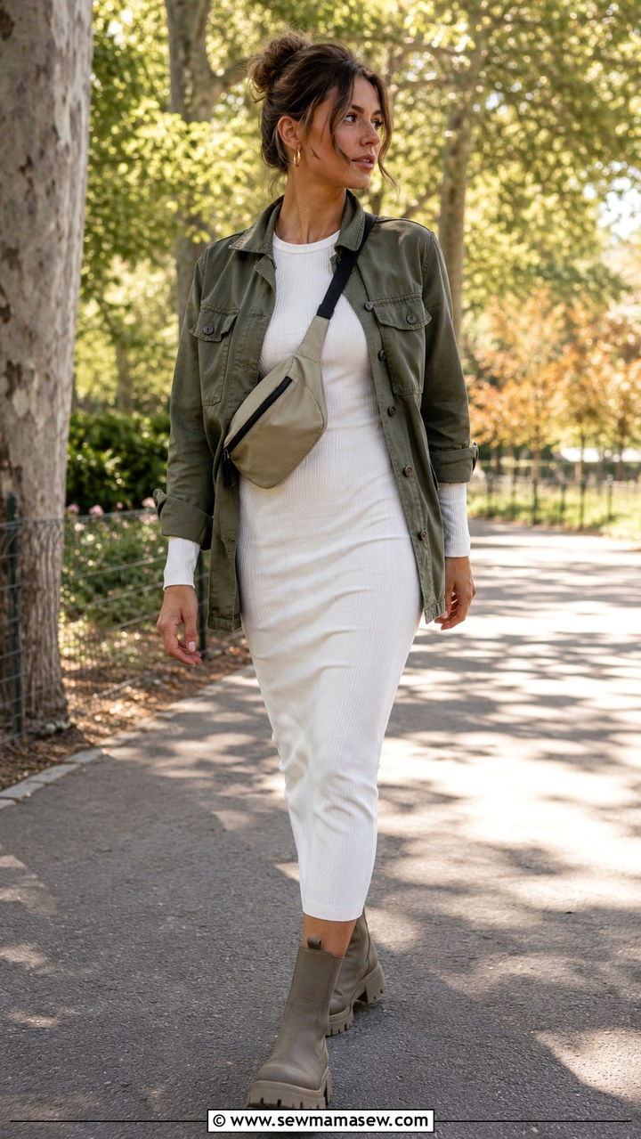 Bodycon Dress With Utility Jacket Outfit - 30 Bodycon dress outfit ideas with a jacket