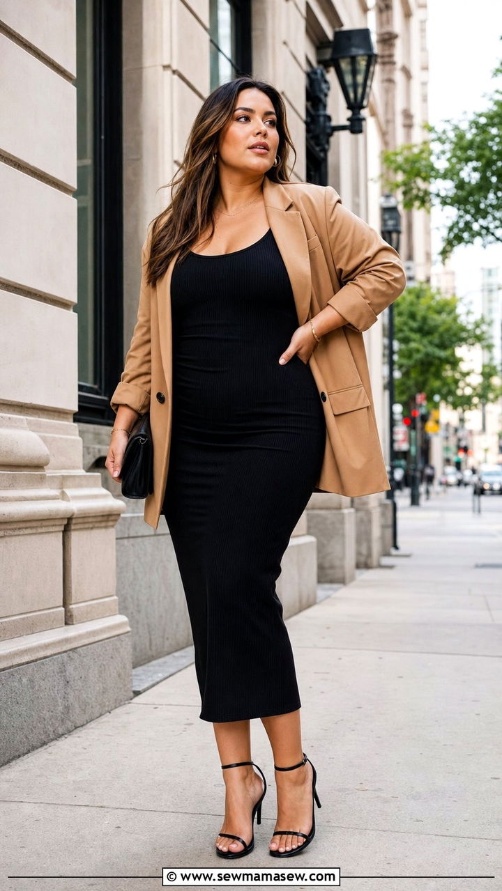Bodycon Dress and Oversized Blazer - 35 Brunch outfits for plus size