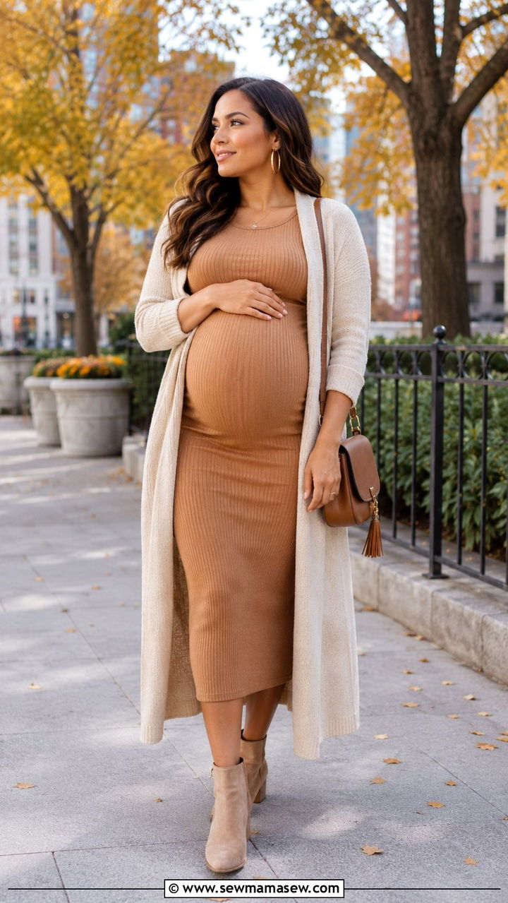 Bodycon Knit Dress With Long Cardigan - 20 Non maternity maternity outfits