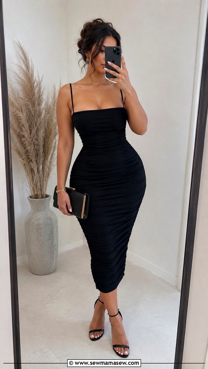 Bodycon Midi Dress Outfit With Strappy Heels - 25 Outfits to emphasize curves