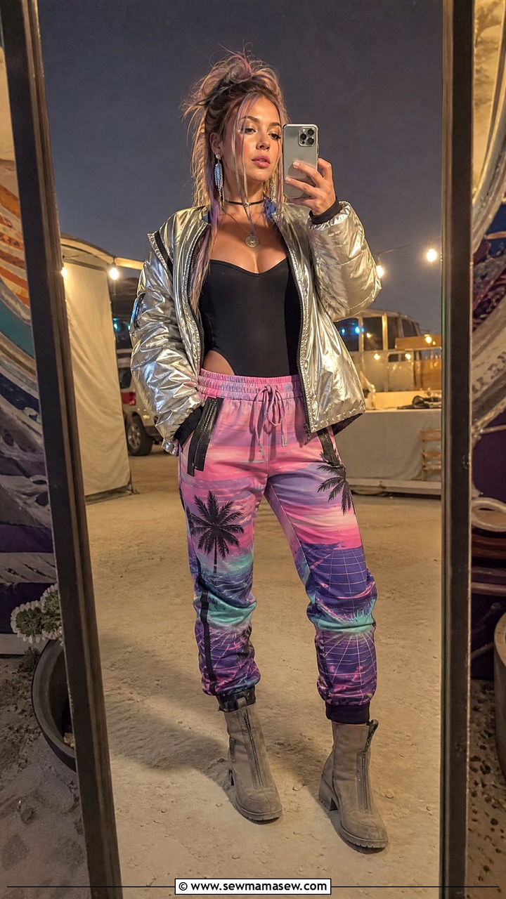 Bodysuit And Printed Jogger Burning Man Outfit - 20 Burning Man outfit ideas 2026