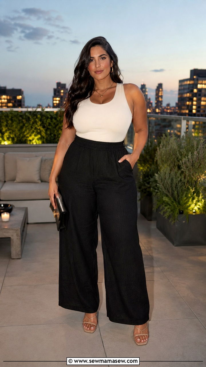 Bodysuit And Wide Leg Linen Pants Hourglass Summer - 25 Outfit ideas for hourglass figure summer