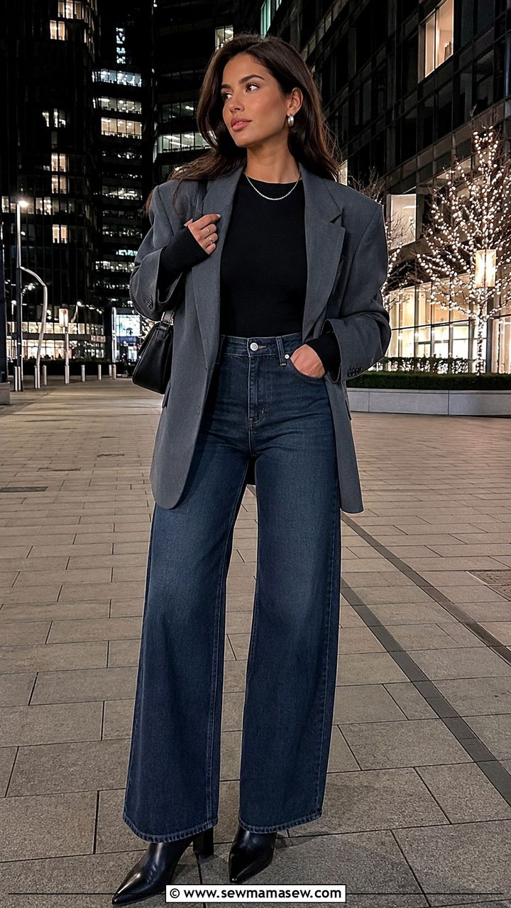 Bodysuit Blazer With High Waisted Jeans - 30 High waisted jeans outfit ideas with a blazer