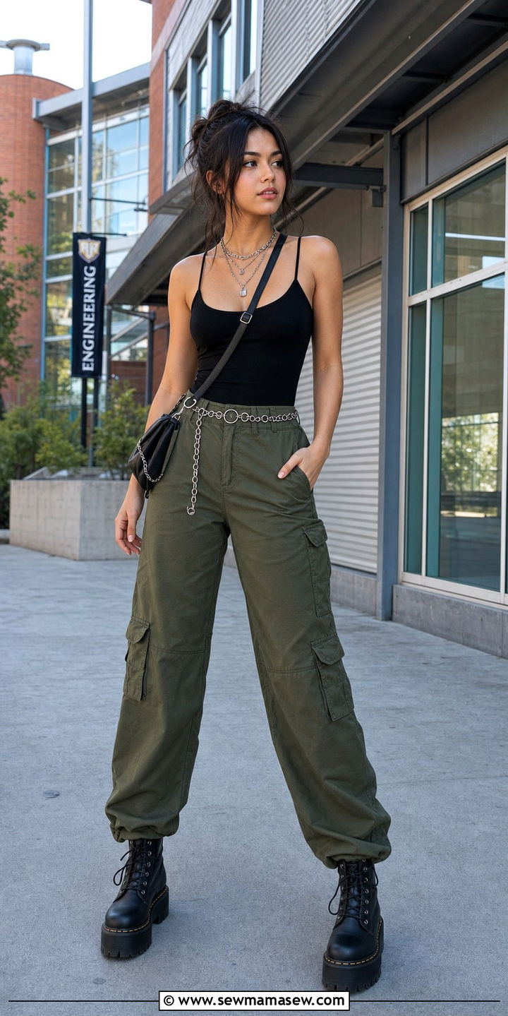 Bodysuit Cargo Pants Platform Boots Outfit - 25 college outfits aesthetic