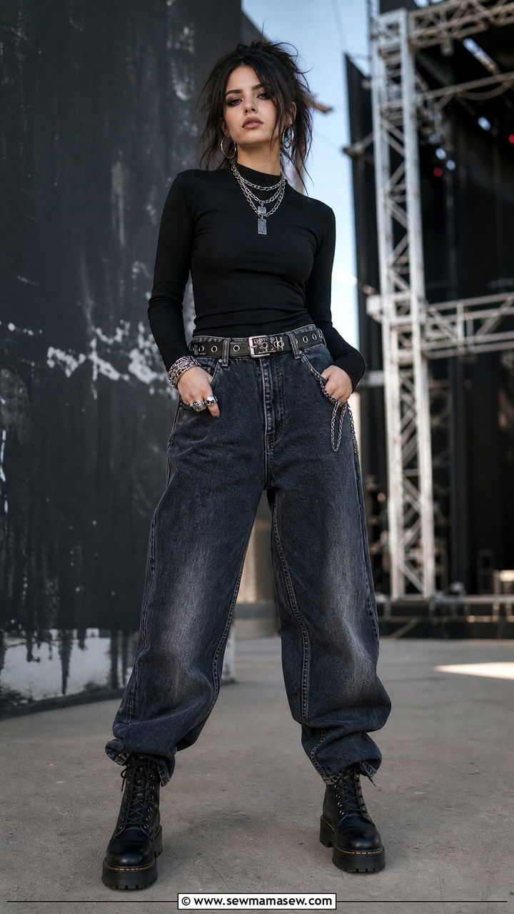 Bodysuit With Distressed Baggy Jeans And Combat Boots - 35 Billie Eilish concert outfit ideas