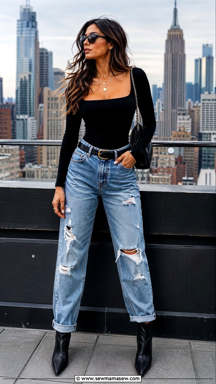 Bodysuit With Distressed Jeans - 35 Distressed jeans outfit ideas