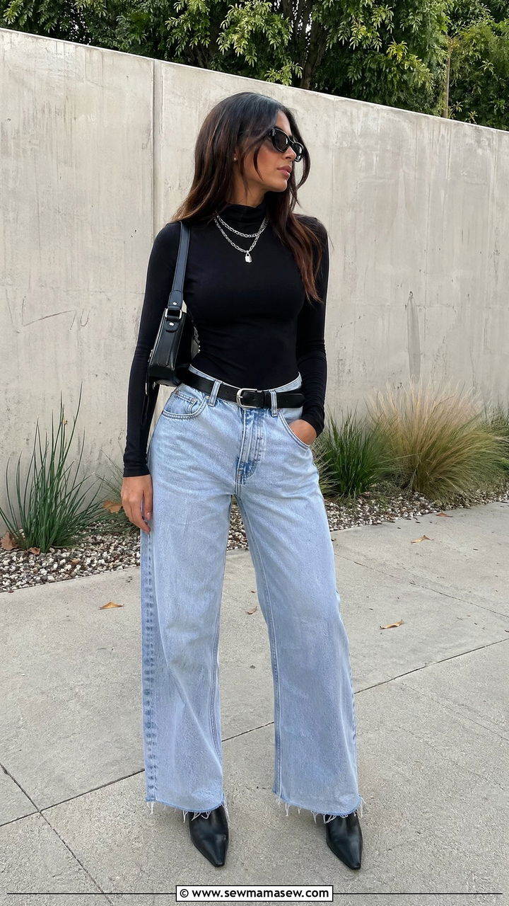 Bodysuit and Baggy Jeans Outfit - 35 Edgy outfit ideas