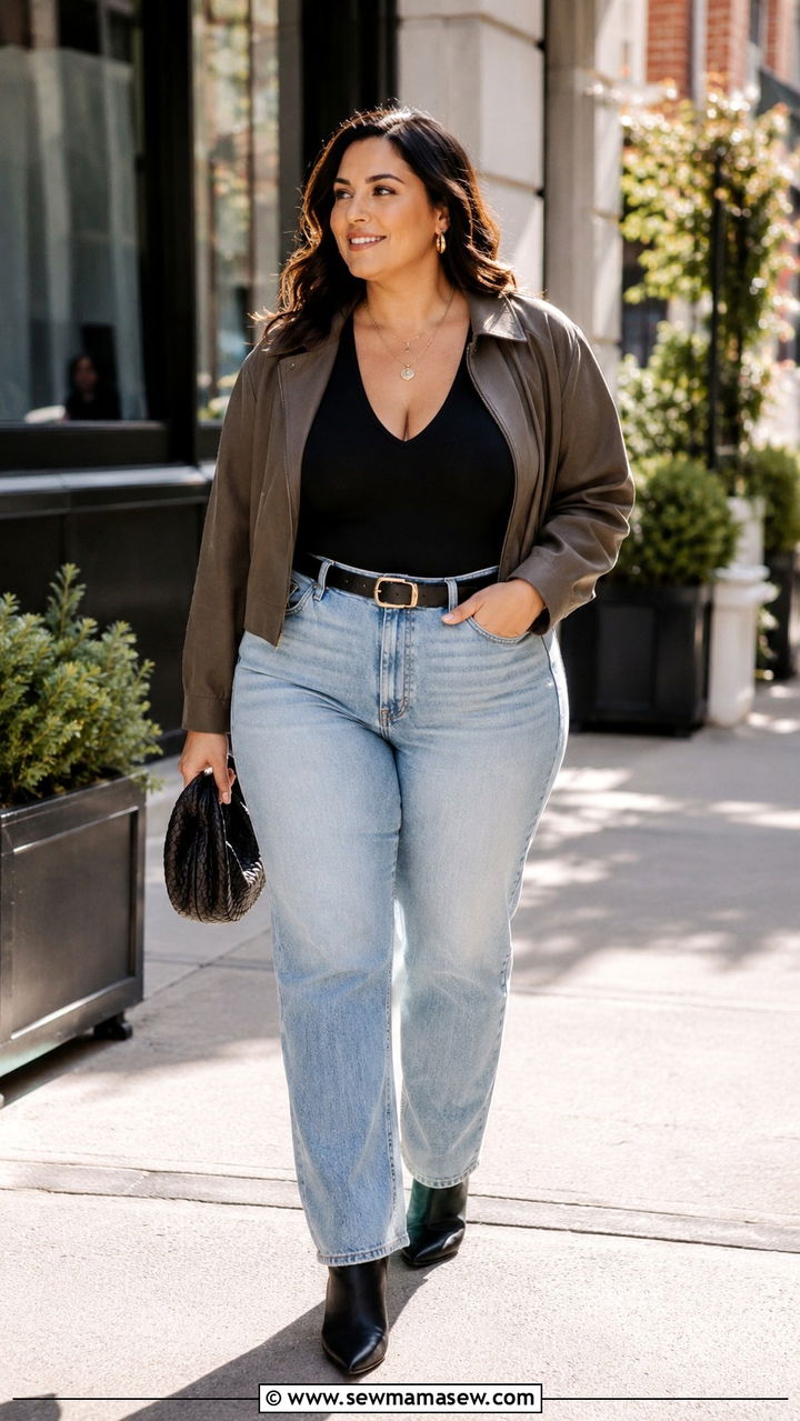 Bodysuit and High Rise Jeans for Size 14 Hourglass - 25 Outfit ideas for size 14 hourglass
