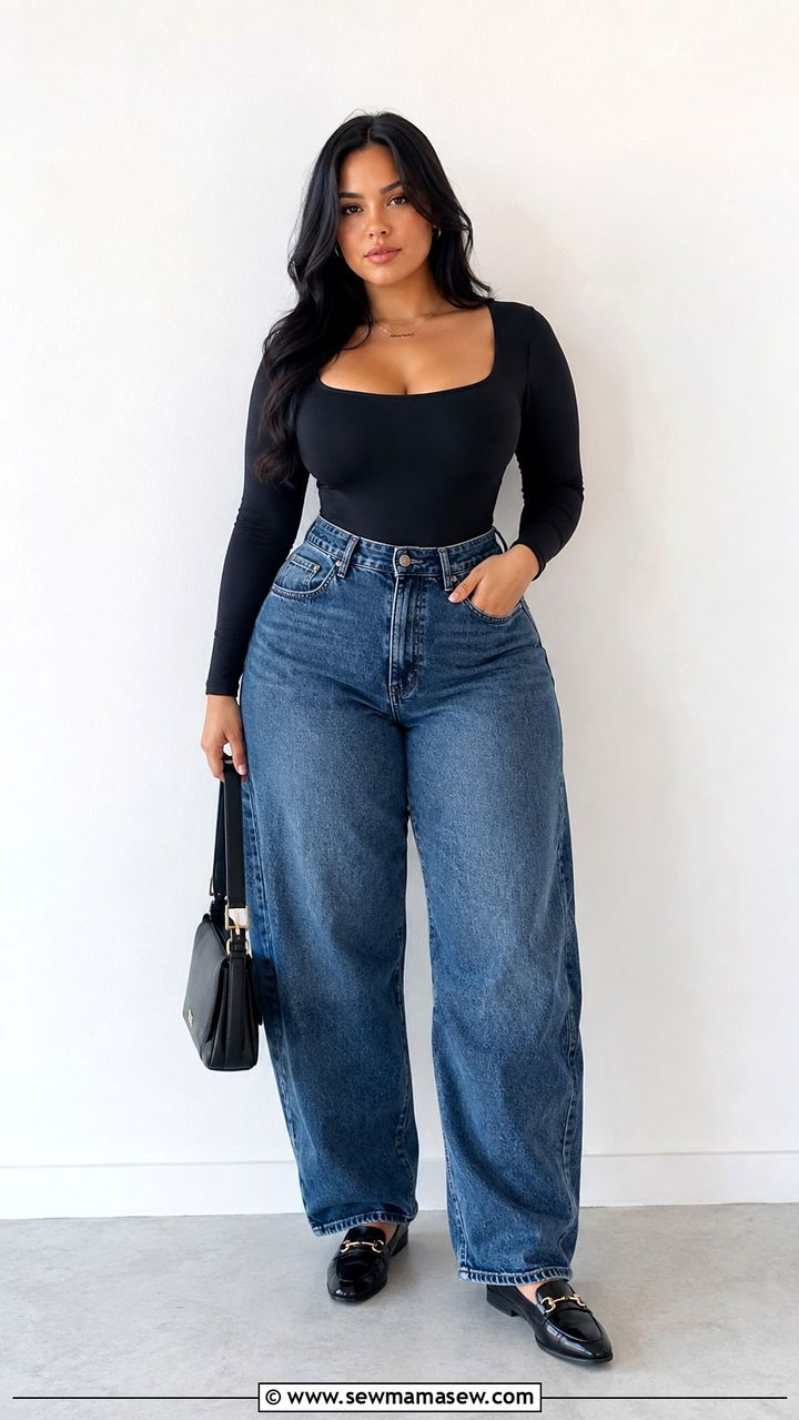 Bodysuit and High Waisted Barrel Jeans Hourglass Figure Casual - 25 Outfit ideas for hourglass figure casual